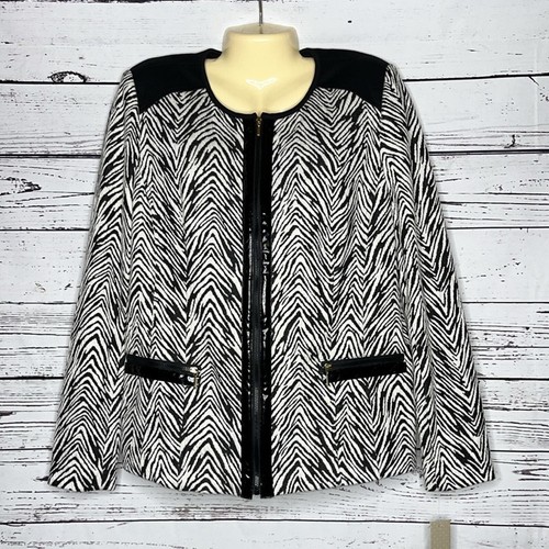 Laura Ashley NWT Size L Animal Print - Faux Leather Trim Zip Front Jacket - Picture 2 of 4