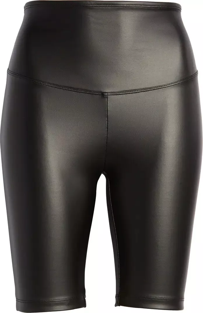 NEW Yummie High Waist Faux Leather Biker Shorts Black Medium