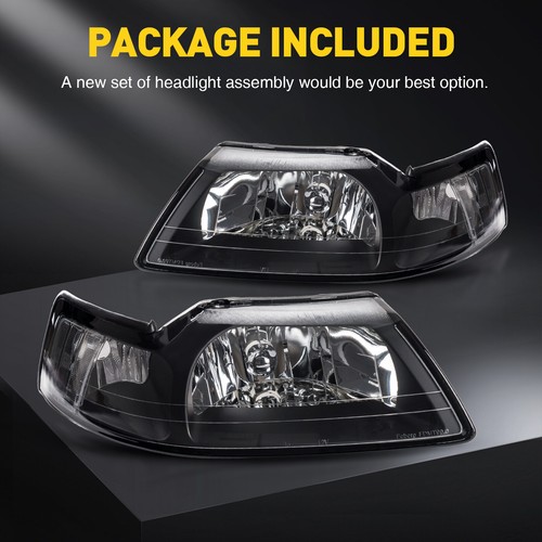 2pcs Headlight Assemblies Black for Ford Mustang 2-Door 2001-2004 3.8L/3.9L/4.6L - Picture 7 of 22