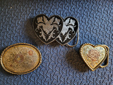 3 Vintage Silver Gold Tone Belt Buckles Women Western W USA Siskiyou Heart Oval