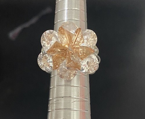 Artisan Clear Peach Tones Crystal Bead Flower Ring Size 6.5 Glass Crystal - Picture 1 of 7