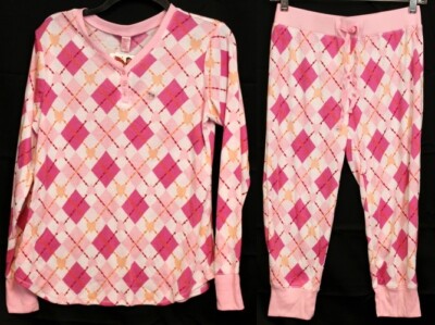 NEW Y2K Limited Too Pink Argyle 2pc Pajama Set Summer Pjs Girls 14/16 Lightweigh