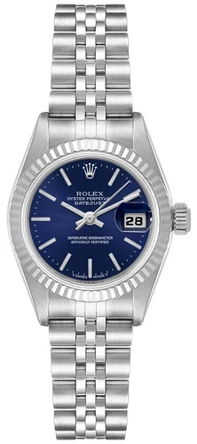 Rolex Lady-Datejust 26mm White Gold Bezel Blue Dial Womens Steel Dress Watch