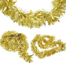 2M Thick & Thin Gold Tinsel Christmas Tree Garland, Home Xmas Party Decorations