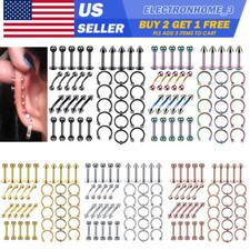 40PC Stainless Steel Nose Eyebrow Lip Labret Ring Stud Earring Body Piercing Kit