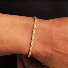 9ct 9k Yellow Gold Plated Rope Chain Bangle Bracelet. L=20cm = 7.87  W=3mm Uk