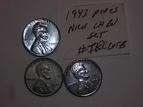 wheat penny lot7 1943,1943-D,1943-S CH UNC LINCOLN STEEL CENT BU SET 1943S,1943D