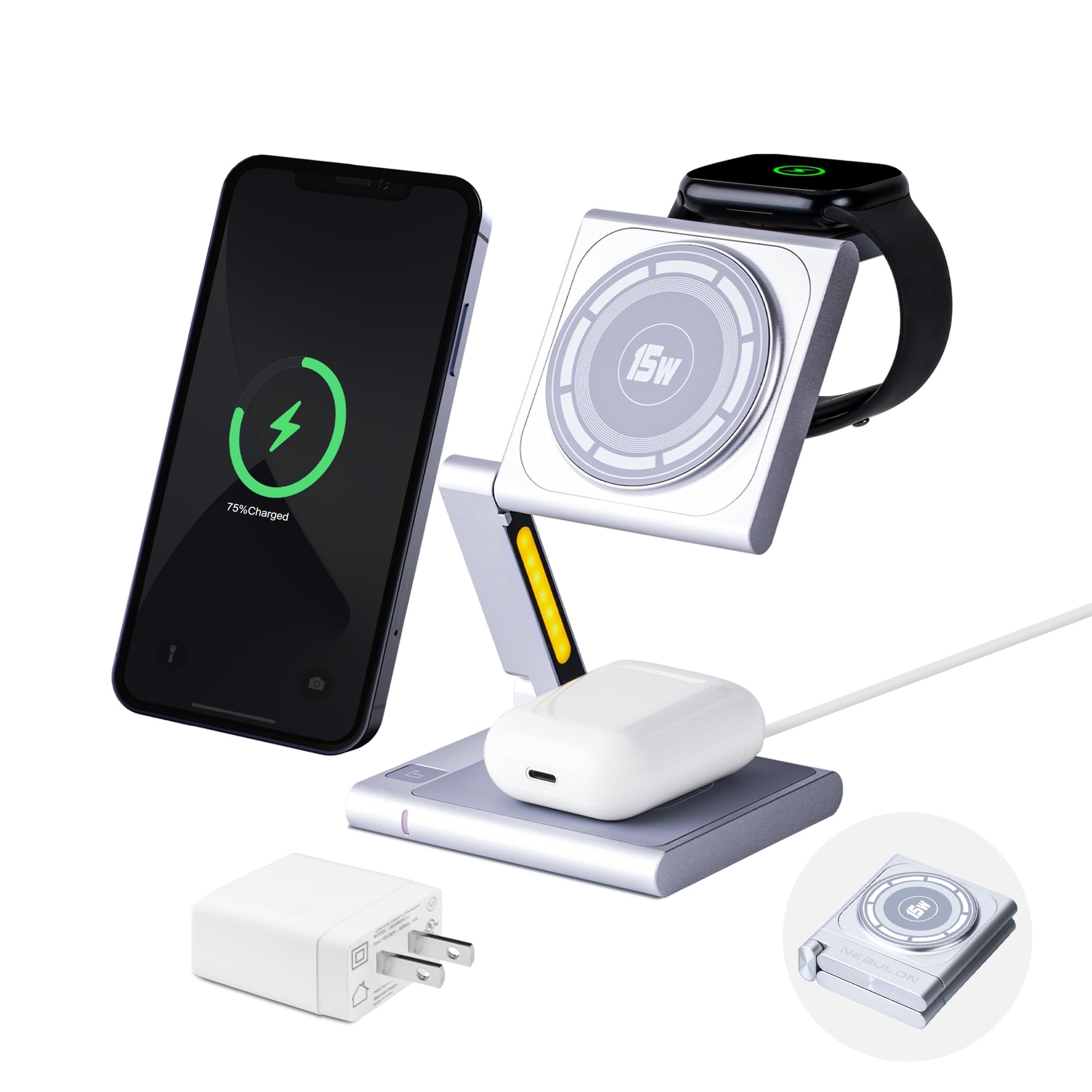 NEBULON 4-in-1, 15 Watt Fast Charging Wireless Charging Station Designed for ...