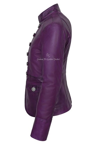 Ladies Leather Jacket Purple Military Studed Front Style REAL NAPA LEATHER 8976 - Picture 6 of 12