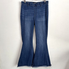 Judy Blue Pull On Super Flare Jeans 15/32 XL 34" Waist High Rise Raw Hem Blue