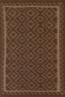 Brown Kilim Rugs Rectangle Flatweave Pile Wool Kelim Carpets 5x7 ft