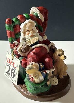 Dec 26 TIRED SANTA in Chair With Dog & Mouse &Slippers On Day After ChristmasVtg