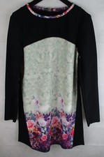Ladies Silvian Heach Floral Panel Black Shift Mini Dress Tunic Style - Size XS