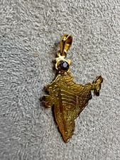 18ct Yellow Gold India Map Pendant ? Flag & Ruby Accent, 34mm, 2.4g, Rare
