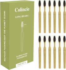 Extra Hard & Firm Bamboo Charcoal Toothbrush Long Head with Wide Thickened Handl