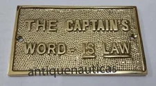 Nautical Brass "THE CAPTAIN WORD IS LAW" Plaque or Sign Home Decorative Plaque