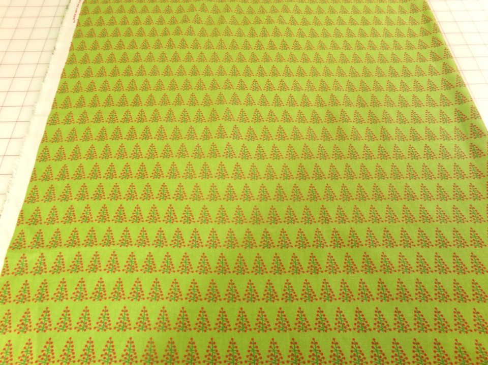 Green Christmas Tree Fabric Approx. 24x44. Green Branches with Red. O24
