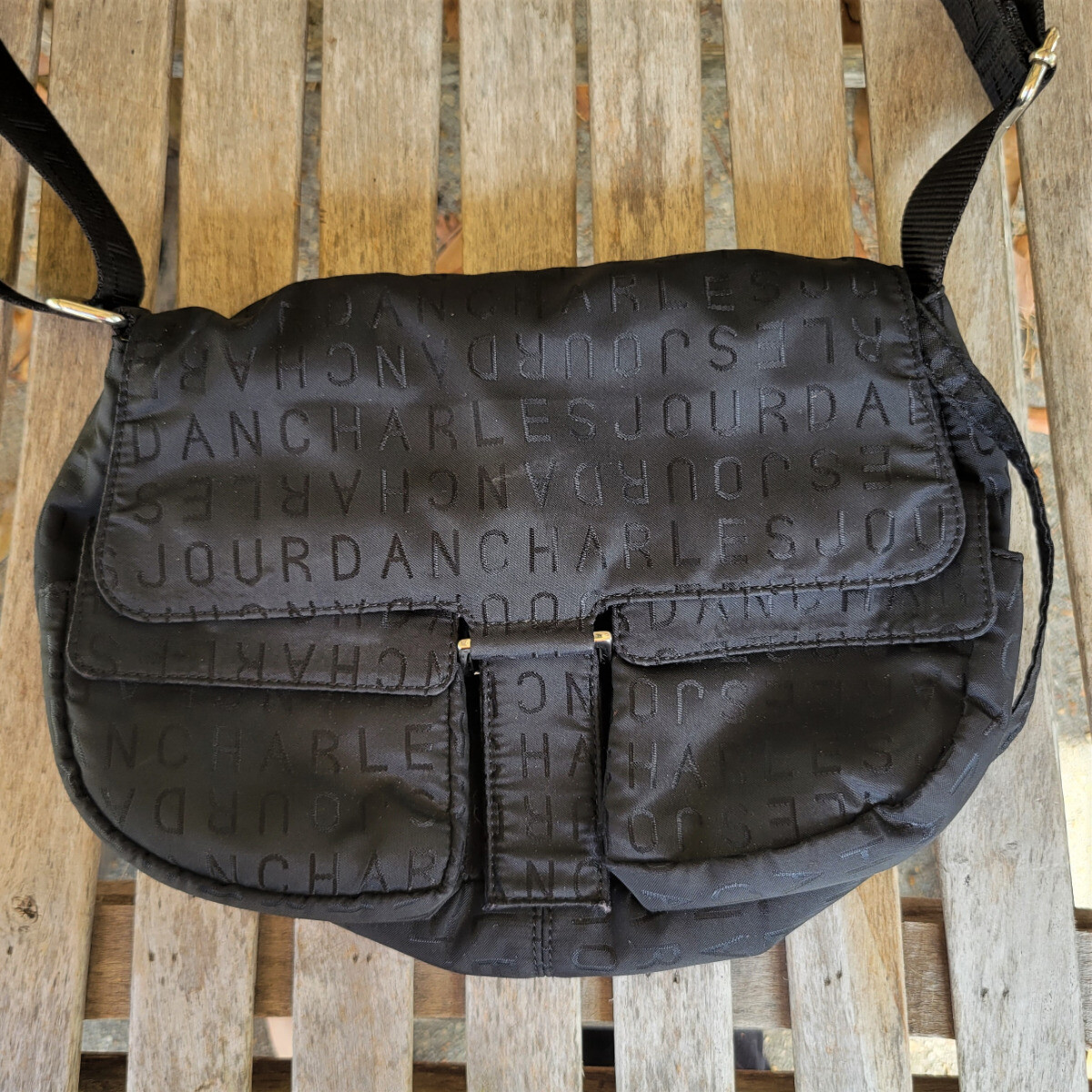 CHARLES JOURDAN Paris Black Signature Fabric Shoulder CHARLES JOURDAN Paris Black Signature Fabric Shoulder