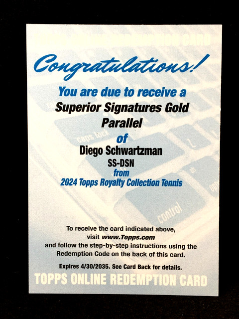 Diego Schwartzman 2024 Topps Royalty Tennis SUPERIOR SIGNATURES Gold /10 Auto
