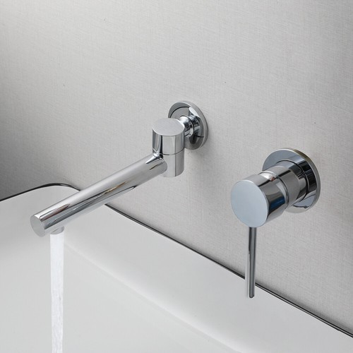 2PCS Wall Mounted Bathroom Sink Faucet Chrome Single Handle Cold Hot Mixer Tap - Picture 1 of 10