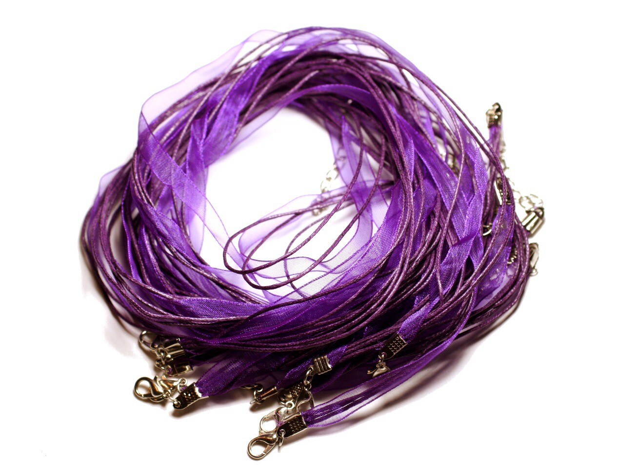 Cordon collier organza violet 7mm pour création de bijoux artisanaux et ateliers DIY