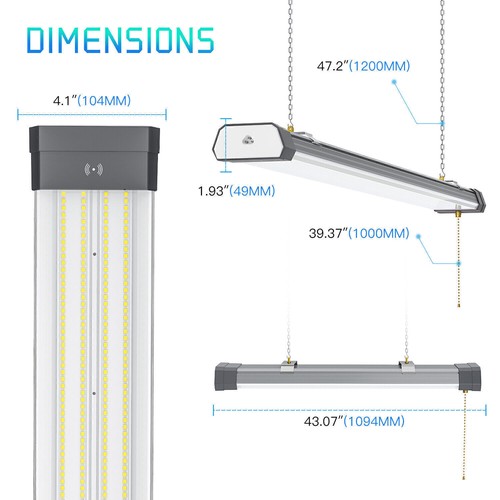 2Pcs 100W LED Shop Light Fixture Linkable with Plug Garage Lights 3.6FT 13000LM - Picture 2 of 12