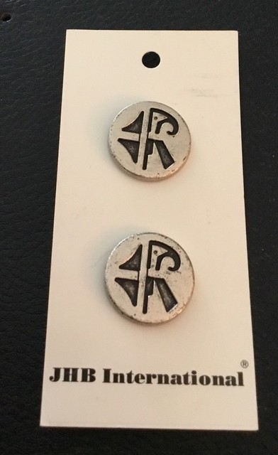 2 Vintage 3/4” JHB Realistic Novelty Silver Tone Metal With Black Design Buttons 2 Vintage 3/4” JHB Realistic Novelty Silver Tone Metal With Black Design Buttons