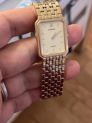 seiko lassale 1230-5849 men's or ladies watch tank gold tone cream