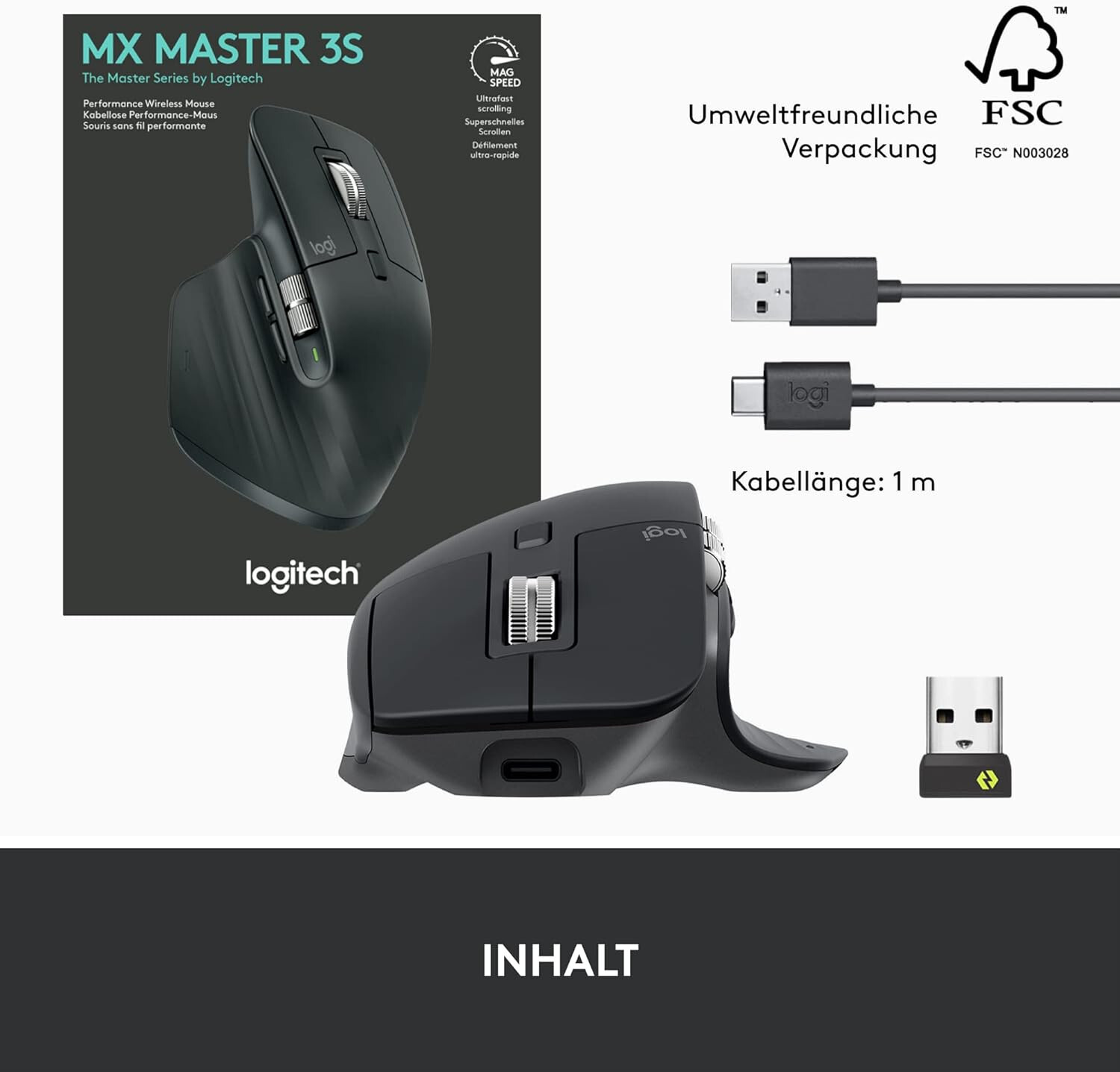 Logitech MX Master 3S kabellose Wireless Mouse 8K DPI Ergonomisch graphite Ansicht 10