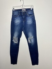 Cello Mid Rise Heavily Distressed Cropped Skinny Jeans Blue Denim Size 7 Women's