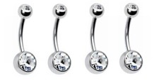 4 X CLEAR DOUBLE JEWELS GEMS Navel Belly Button Ring Body Jewelry Piercing 14G