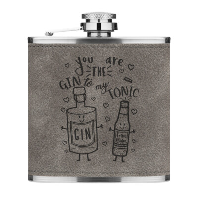 Sie Sind Die Gin To My Tonic 170ml Pu-Leder Flachmann Grau Valentinstag