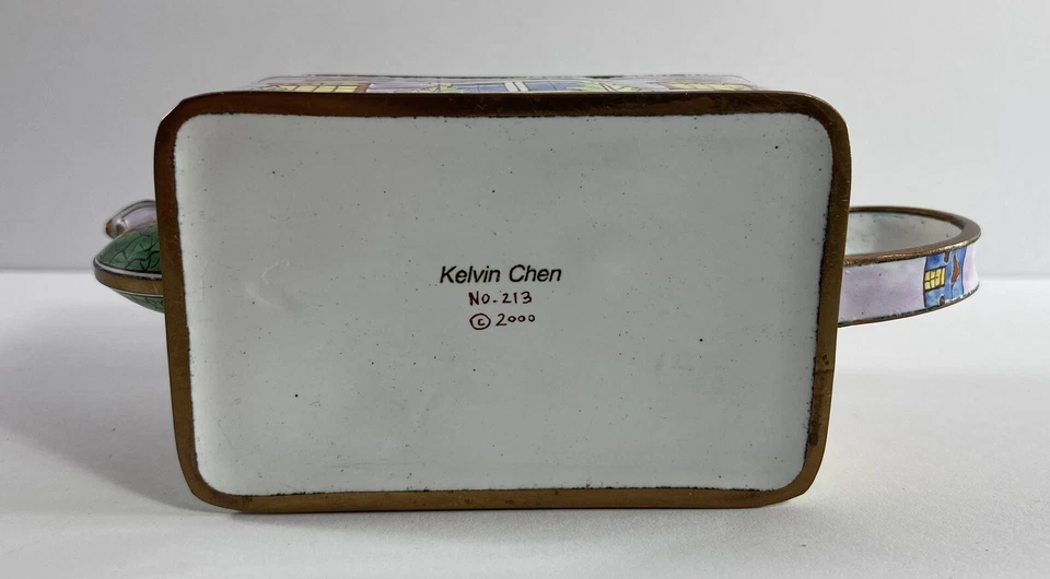 KELVIN CHEN 搪瓷迷你微型铜手绘茶壶-乡村别墅 #213 — 第 3/4 张图片