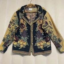 Vintage Heirlooms Laguna Beach Women’s Sweater Jacket Tapestry Handwoven Artsy