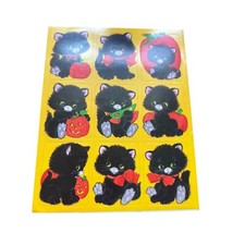 Vintage Halloween Black Cat Sticker Sheet Pumpkin Jack O Lantern 6" x 4"