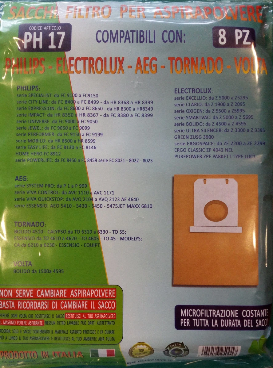 MisterVac 10 Sacchetti Aspirapolvere + 2 Filtri – Compatibili AEG Smart 366 E 350