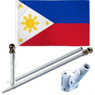 Phillipines 3 x 5 FT Flag Set w/ 6-Ft Spinning Flag Pole + Bracket (Tangle Free)