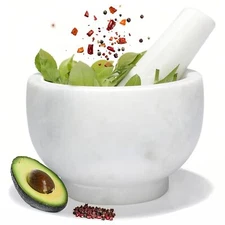 Koville African Natural Marble Mortar and Pestle Set, Grinder Bowl for Guacamole