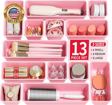 13 Pack Plastic Drawer Organizers Set, 3 Sizes Desk Drawer Organizer Trays for V