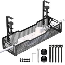 Under Desk Cable Management Tray, No Drill Mesh Desk Cable Tray, Wire Managem...