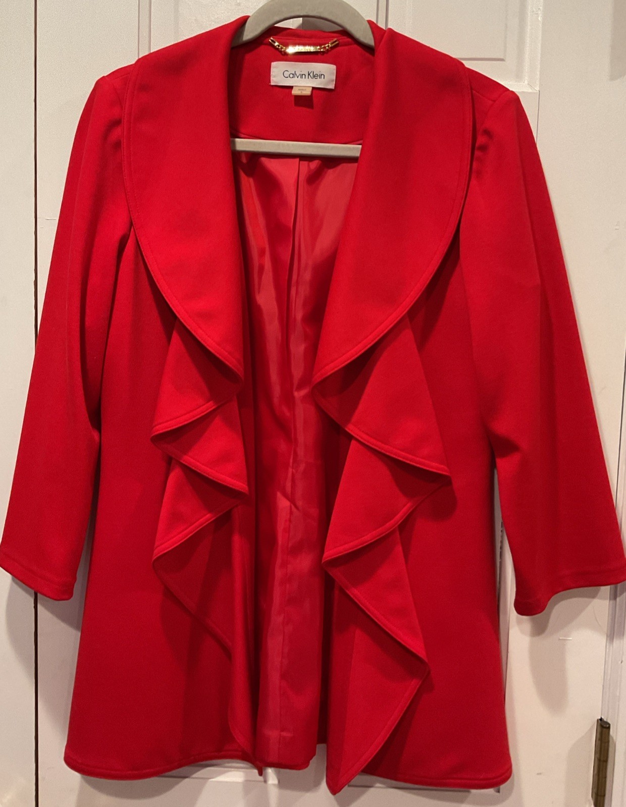 Calvin Klein Solid Red Ponte Open Front Ruffle Ja… - image 1