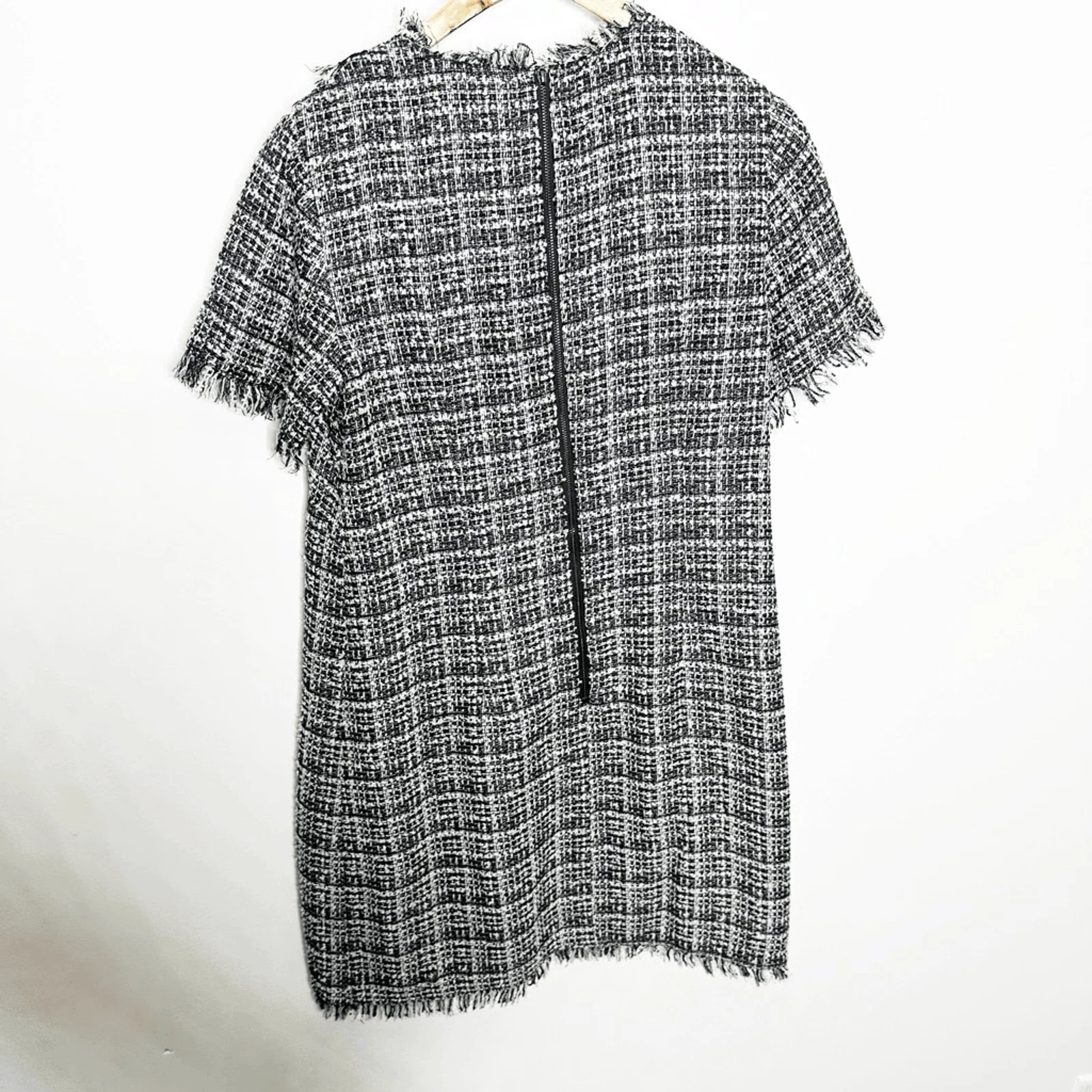 Abito Kate Spade New York bicolore capesante tweed frange manica corta carriera US 8