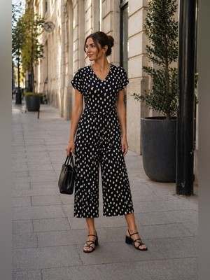 MASAI COPENHAGEN Women's Black Polka Dot Nabala Jumpsuit L