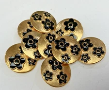 buttons flowers gold brass black metal shank 1.25" 5pcs