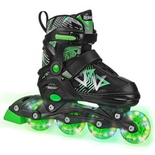 Roller Derby Stryde Youth Adjustable Inline Lighted Wheel Skates Black/Green