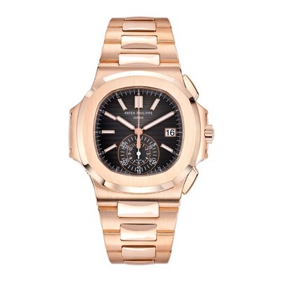Patek Philippe Nautilus Watch 40MM Black Index Hour Markers Dial Rose Gold