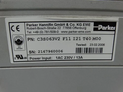 PARKER C3S063V2 F11 I21 T40 M00 SERVO DRIVE
