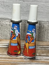 Lot Of 2 Vintage Tin Litho Party Horns Noisemakers. Japan 4  