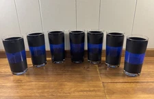 Georges Briard Signed MCM Black & Blue banded Highball Glasses Set of 7