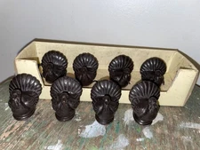 Vtg Set of 8 Pottery Barn Cast Iron Thanksgiving Turkey Placecard Holders